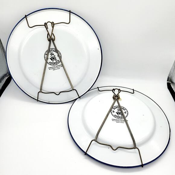 Vtg Midwest Importers Barnyard Animals Enamel Pig Checkered Display Metal Plates - Picture 3 of 11